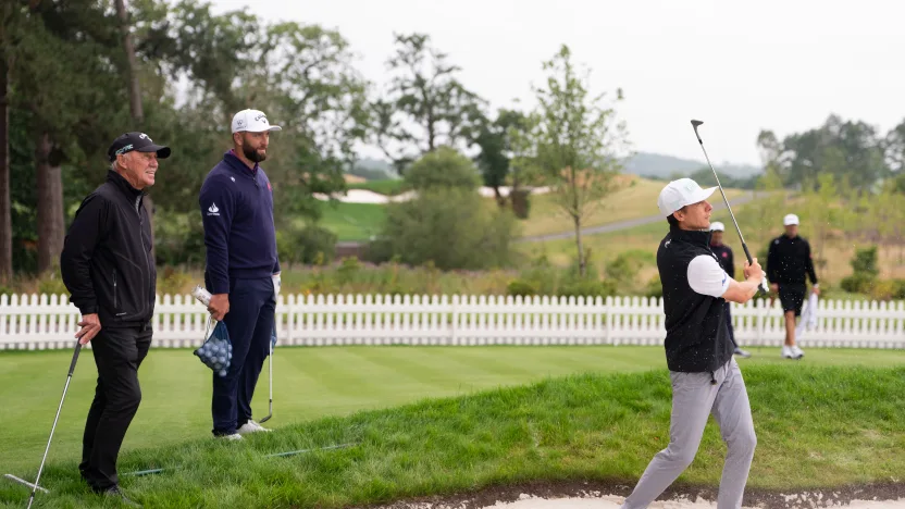 Carlos Ortiz of Torque GC hits his shot from a bunker during the practice round before the start of LIV Golf United Kingdom at JCB Golf & Country Club on Wednesday, July 23, 2025 in Rocester, England. (Photo by Pedro Salado/LIV Golf)