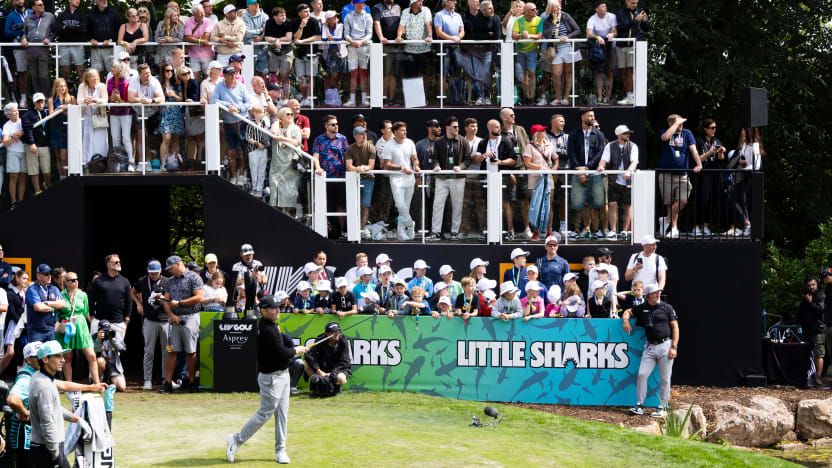Branden Grace of Stinger GC hits his shot from the first tee during the second round of LIV Golf United Kingdom at JCB Golf & Country Club on Saturday, July 26, 2025 in Rocester, England. (Photo by Chris Trotman/LIV Golf)