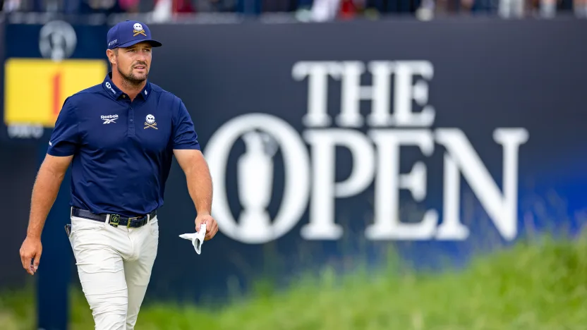 Captain Bryson DeChambeau of Crushers GC walks off the first tee during the final round of The Open Championship at Royal Portrush Golf Club on Sunday, July 20, 2025 in Portrush, Northern Ireland. (Photo by LIV Golf)