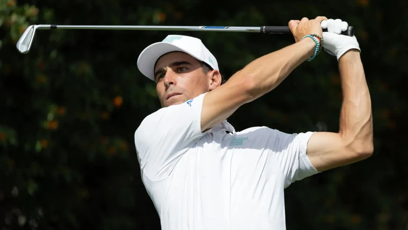 Captain Joaquín Niemann of Torque GC hits his shot during The Duels before the start of LIV Golf Miami at Trump National Doral on Thursday, April 03, 2025 in Miami, Florida. (Photo by Jon Ferrey/LIV Golf)