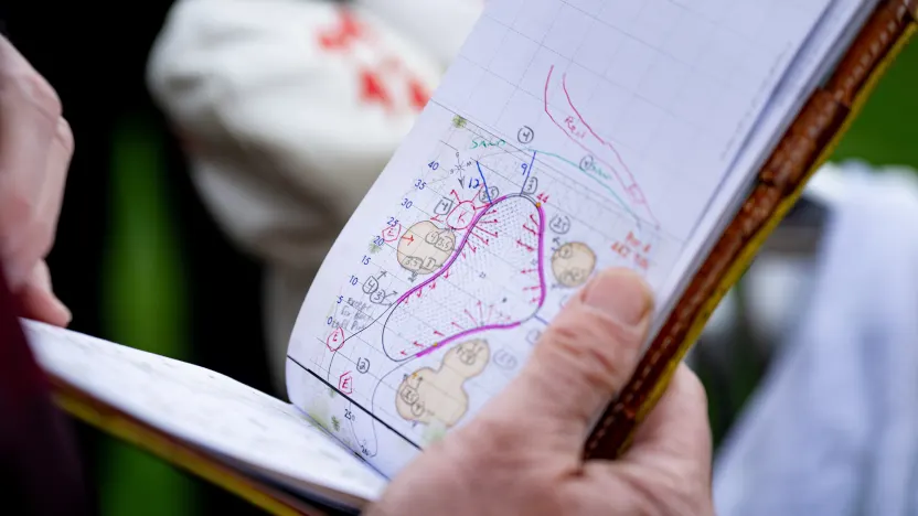 image: A detailed view of a yardage book seen before the second round of LIV Golf Riyadh at Riyadh Golf Club on Friday, February 07, 2025 in Riyadh, Saudi Arabia. (Photo by Charles Laberge/LIV Golf)