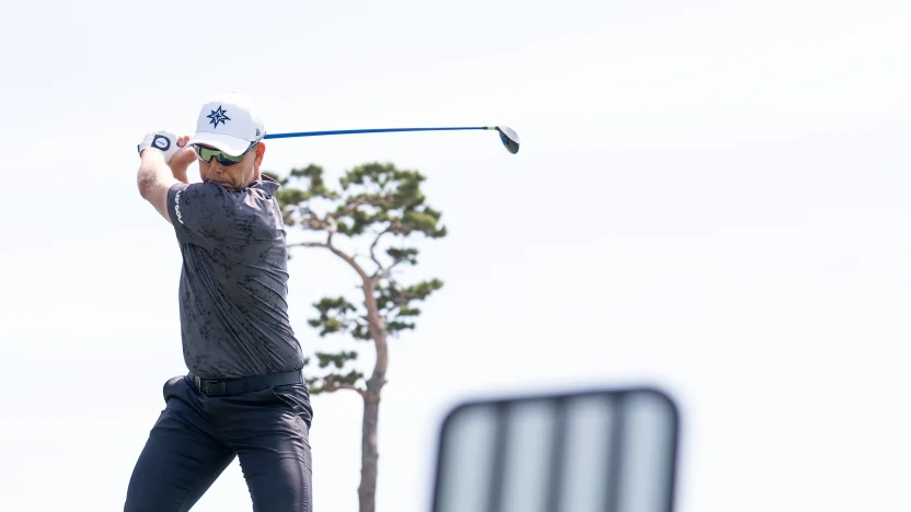 Co-Captain Henrik Stenson of Majesticks GC hits his shot from the 10th tee during the practice round before the start of LIV Golf Korea at Jack Nicklaus Golf Club on Wednesday, April 30, 2025 in Incheon, South Korea. (Photo by Pedro Salado/LIV Golf)