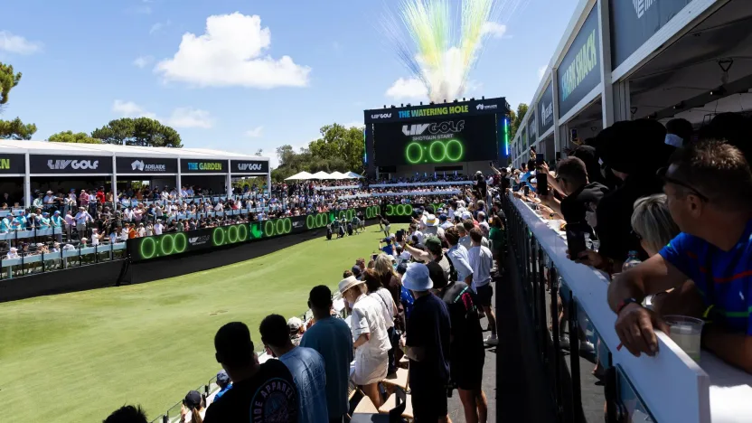 An overview of the 12th hole during the first round of LIV Golf Adelaide at Grange Golf Club on Friday, February 14, 2025 in Adelaide, Australia. (Photo by Jon Ferrey/LIV Golf)