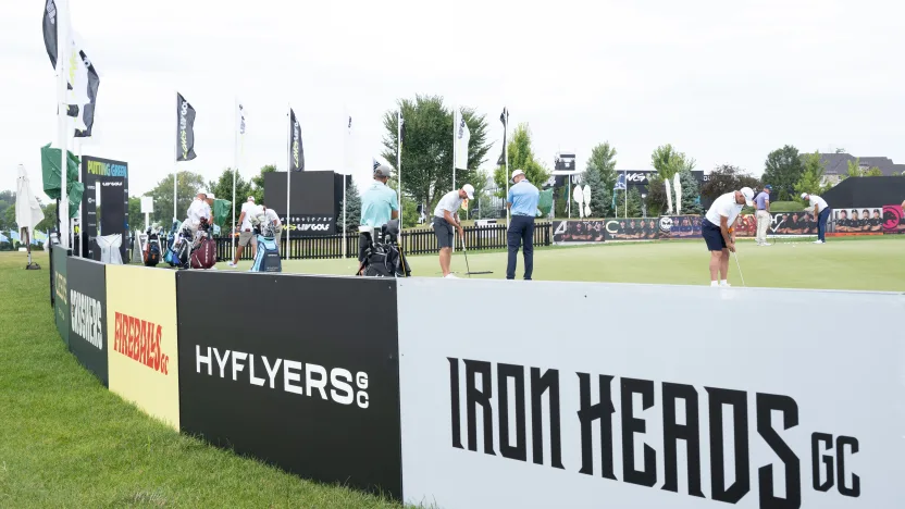 A general view of the putting green during the practice round before the start of LIV Golf Indianapolis at The Club at Chatham Hills on Tuesday, August 12, 2025 in Westfield, Indiana. (Photo by Charles Laberge/LIV Golf)
