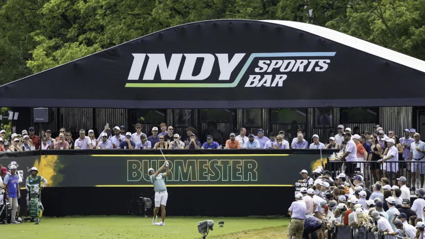 Dean Burmester of Stinger GC hits his shot from the 11th tee during the final round of LIV Golf Indianapolis at The Club at Chatham Hills on Sunday, August 17, 2025 in Westfield, Indiana. (Photo by Jon Ferrey/LIV Golf)