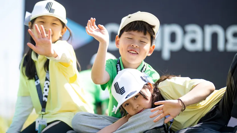 Participants are seen at the first tee and KPGA potential, unleashed activation during the practice round before the start of LIV Golf Korea at Jack Nicklaus Golf Club on Wednesday, April 30, 2025 in Incheon, South Korea. (Photo by Charles Laberge/LIV Golf)