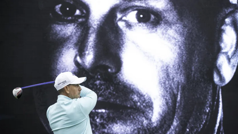 Co-Captain Henrik Stenson of Majesticks GC hits his shot from the first tee during the first round of LIV Golf Hong Kong at Hong Kong Golf Club Fanling on Friday, March 07, 2025 in Fanling, Hong Kong. (Photo by Charles Laberge/LIV Golf)