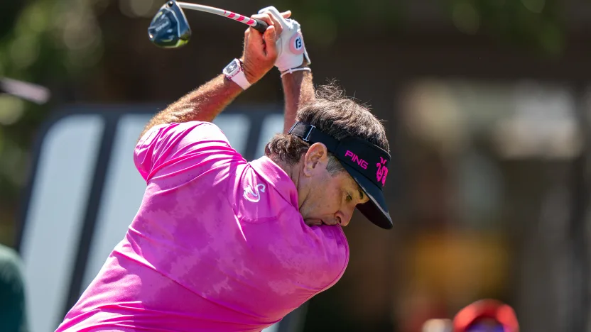 Captain Bubba Watson of RangeGoats GC hits his shot from the 10th tee during the final round of LIV Golf Dallas at Maridoe Golf Club on Sunday, June 29, 2025 in Carrollton, Texas. (Photo by LIV Golf)