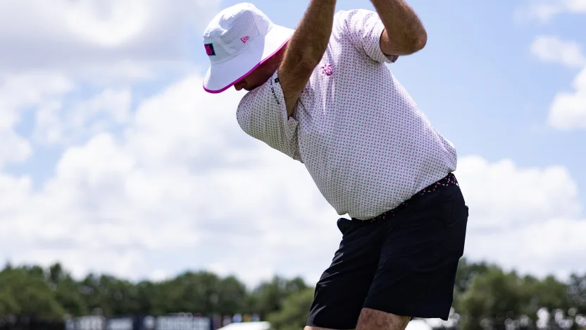 Captain Bubba Watson of RangeGoats GC hits his shot on the 15th hole during the practice round before the start of LIV Golf Dallas at Maridoe Golf Club on Tuesday, June 24, 2025 in Carrollton, Texas. (Photo by Chris Trotman/LIV Golf)