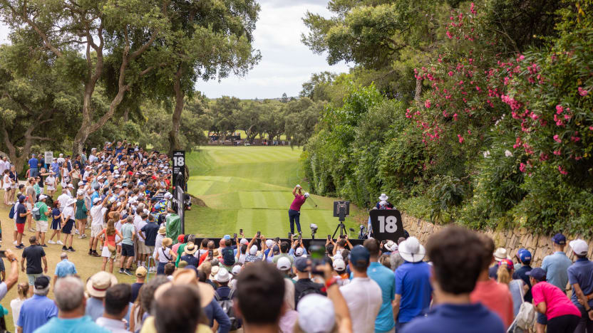 Captain Jon Rahm of Legion XIII hits his shot from the 18th tee during the second round of LIV Golf Andalucía at Real Club Valderrama on Saturday, July 12, 2025 in San Roque, Spain. (Photo by Chris Trotman/LIV Golf)