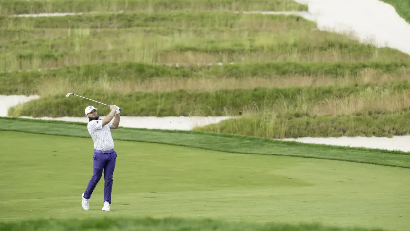 Tyrrell Hatton of Legion XIII hits his shot from the third fairway during the second round of the US Open at Oakmont Country Club on Friday, June 13, 2025 in Oakmont, Pennsylvania. (Photo by Charles Laberge/LIV Golf)
