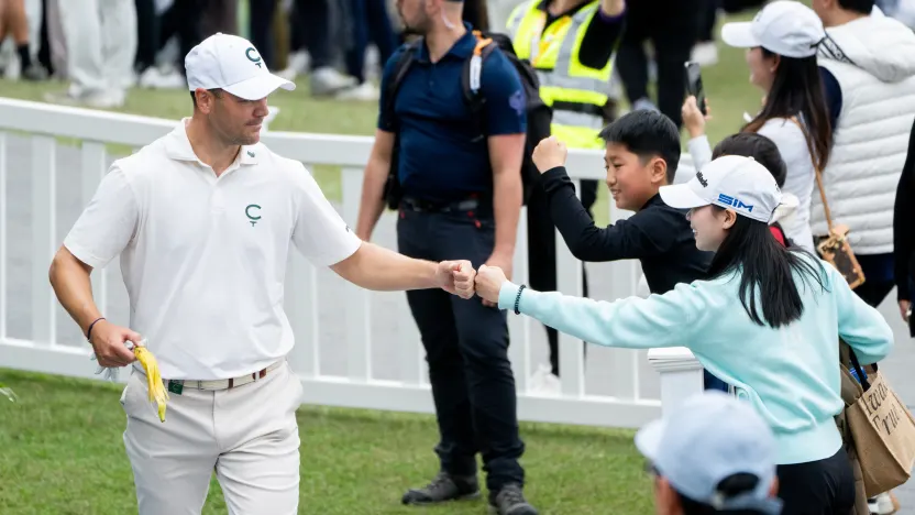 Captain Martin Kaymer of Cleeks GC fist bumps fans during the second round of LIV Golf Hong Kong at Hong Kong Golf Club Fanling on Saturday, March 08, 2025 in Fanling, Hong Kong. (Photo by Mike Stobe/LIV Golf)