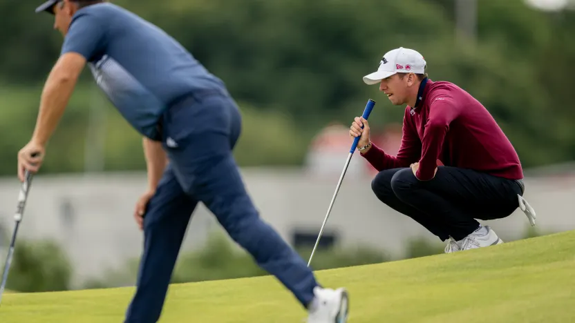 Tom McKibbin of Legion XIII lines up a putt on the third green during the second round of The Open Championship at Royal Portrush Golf Club on Friday, July 18, 2025 in Portrush, Northern Ireland. (Photo by LIV Golf)
