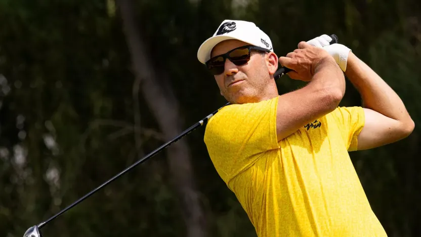 Captain Sergio Garcia of Fireballs GC hits his shot from the sixth tee during the second round of LIV Golf Jeddah at the Royal Greens Golf & Country Club on Saturday, March 02, 2024 in King Abdullah Economic City, Saudi Arabia. (Photo by Montana Pritchard/LIV Golf)