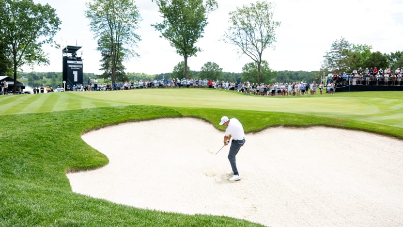 Captain Phil Mickelson of HyFlyers GC hits his shot from a bunker on the first hole during the second round of LIV Golf Virginia at Robert Trent Jones Golf Club on Saturday, June 07, 2025 in Gainesville, Virginia. (Photo by Charles Laberge/LIV Golf)
