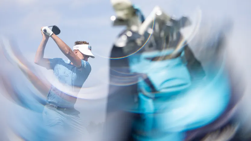 Co-Captain Ian Poulter of Majesticks GC hits his shot on the driving range during the first round of LIV Golf United Kingdom at JCB Golf & Country Club on Friday, July 25, 2025 in Rocester, England. (Photo by Chris Trotman/LIV Golf)