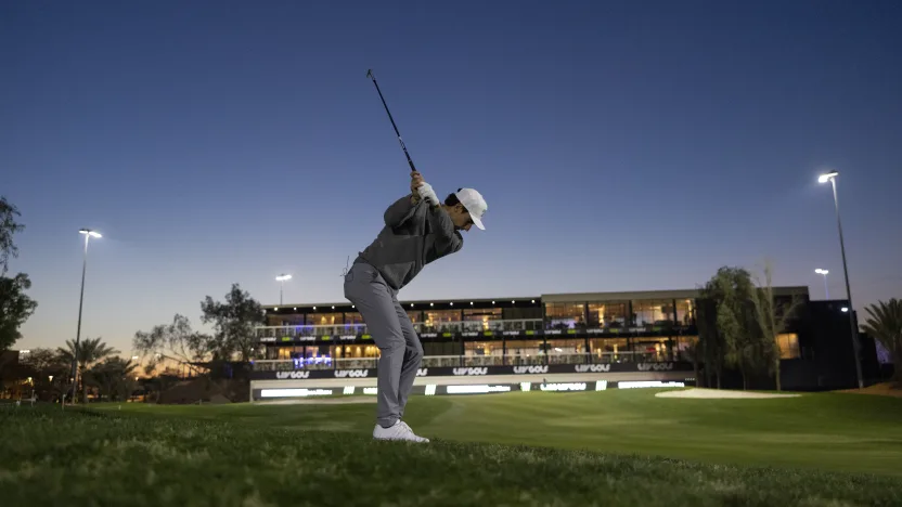 image: Captain Joaquín Niemann of Torque GC hits his shot before the start of LIV Golf Riyadh at Riyadh Golf Club on Monday, Feb. 03, 2025 in Riyadh, Saudi Arabia. (Photo by Chris Trotman/LIV Golf)