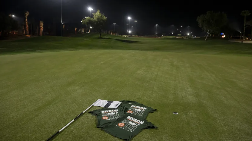 image: A general view of the LIV Golf Riyadh shirt before the start of LIV Golf Riyadh at Riyadh Golf Club on Monday, Feb. 03, 2025 in Riyadh, Saudi Arabia. (Photo by Matthew Harris/LIV Golf)