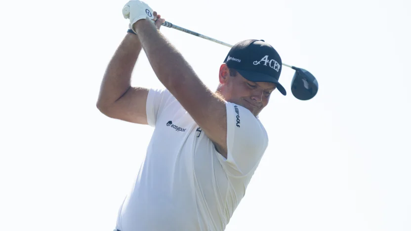 Patrick Reed of 4Aces GC hits his shot on the driving range before the first round of LIV Golf Chicago at Bolingbrook Golf Club on Friday, August 08, 2025 in Bolingbrook, Illinois. (Photo by Katelyn Mulcahy/LIV Golf)