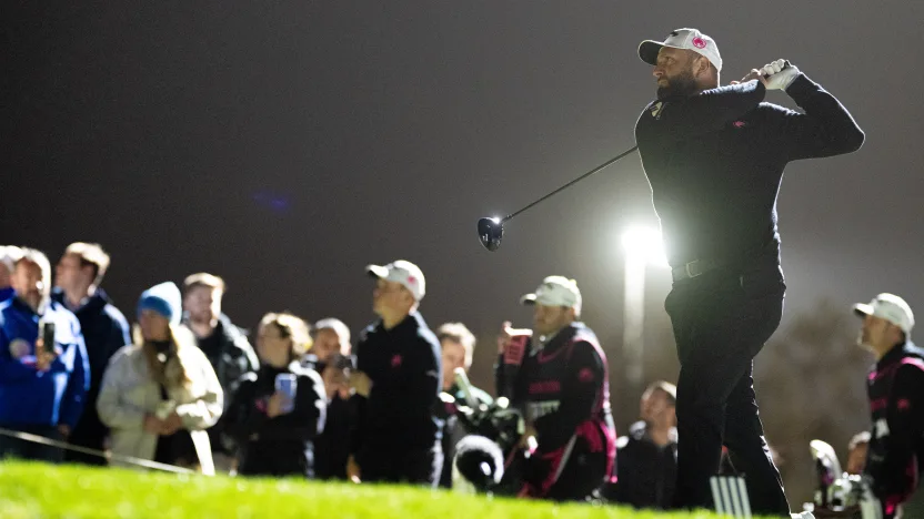 image: Captain Jon Rahm of Legion XIII hits his shot from the 11th tee during the final round of LIV Golf Riyadh at Riyadh Golf Club on Saturday, February 08, 2025 in Riyadh, Saudi Arabia. (Photo by Charles Laberge/LIV Golf)