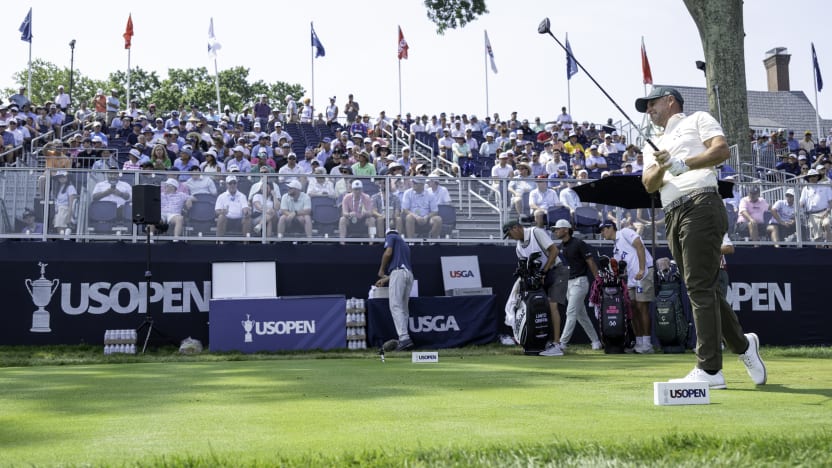 Richard Bland of Cleeks GC hits his shot from the 10th tee during the first round of the US Open at Oakmont Country Club on Thursday, June 12, 2025 in Oakmont, Pennsylvania. (Photo by Charles Laberge/LIV Golf)