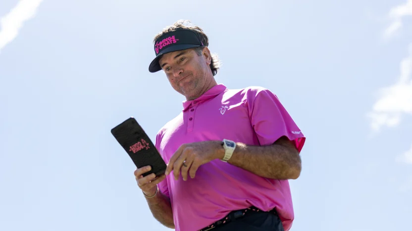 Captain Bubba Watson of RangeGoats GC reads his yardage book during the second round of LIV Golf Adelaide at Grange Golf Club on Saturday, February 15, 2025 in Adelaide, Australia. (Photo by Chris Trotman/LIV Golf)