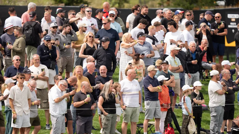 Fans are seen on the 14th hole during the second round of LIV Golf United Kingdom at JCB Golf & Country Club on Saturday, July 26, 2025 in Rocester, England. (Photo by Pedro Salado/LIV Golf)