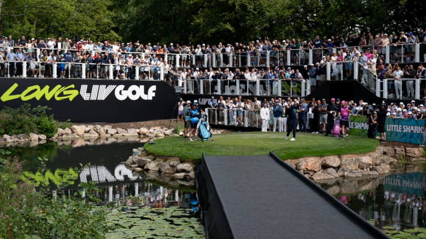Co-Captain Lee Westwood of Majesticks GC hits his shot from the first tee during the second round of LIV Golf United Kingdom at JCB Golf & Country Club on Saturday, July 26, 2025 in Rocester, England. (Photo by Matthew Harris/LIV Golf)