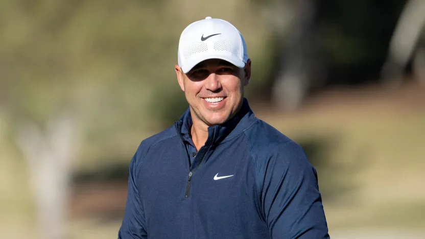 Captain Brooks Koepka of Smash GC smiles on the putting green before the Showdown at the Shadow Creek Golf Course on Tuesday, Dec. 17, 2024 in Las Vegas, Nevada. (Photo by Montana Pritchard/LIV Golf)