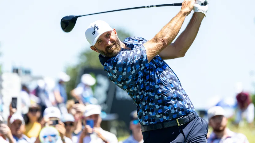 Tyrrell Hatton of Legion XIII hits his shot from the first tee during the final round of LIV Golf Dallas at Maridoe Golf Club on Sunday, June 29, 2025 in Carrollton, Texas. (Photo by Pedro Salado/LIV Golf)
