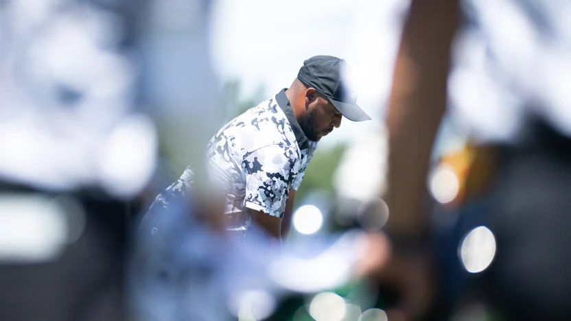 Harold Varner III of 4Aces GC hits his shot on the driving range during the second round of LIV Golf Dallas at Maridoe Golf Club on Saturday, June 28, 2025 in Carrollton, Texas. (Photo by Charles Laberge/LIV Golf)