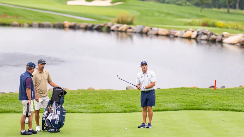 Captain Bryson DeChambeau of Crushers GC seen on the third green during the practice round before the start of LIV Golf Team Championship Michigan at The Cardinal at Saint John’s on Tuesday, August 19, 2025 in Plymouth, MIchigan. (Photo by Charles Laberge/LIV Golf)