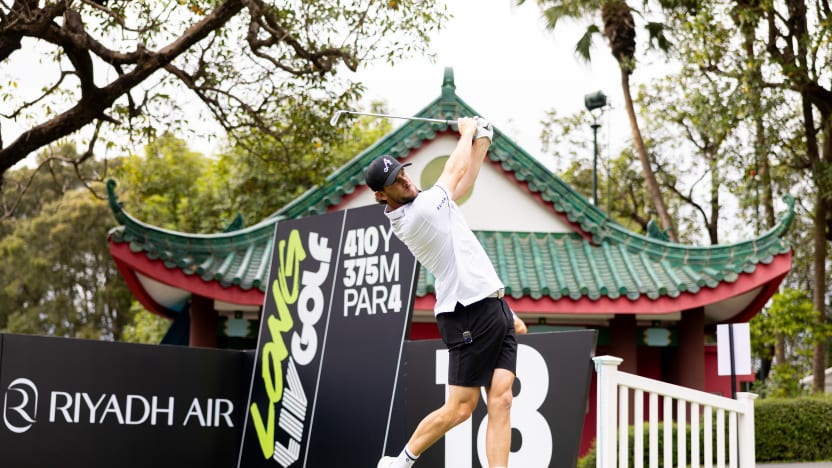 Thomas Pieters of 4Aces GC hits his shot from the 18th tee during the practice round before the start of LIV Golf Hong Kong at Hong Kong Golf Club Fanling on Tuesday, March 04, 2025 in Fanling, Hong Kong. (Photo by Chris Trotman/LIV Golf)