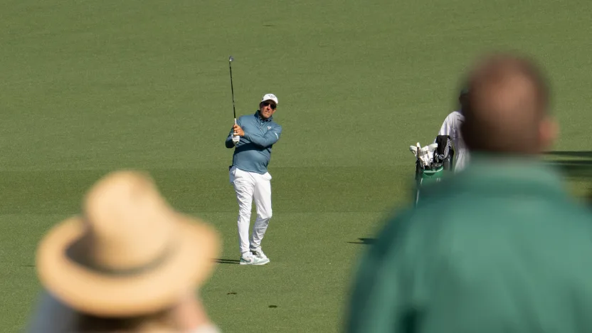 Captain Phil Mickelson of HyFlyers GC hits his shot during the practice round before the start of The Masters at the Augusta National Golf Club on Wednesday, April 09, 2025 in Augusta, Georgia. (Photo by Montana Pritchard/LIV Golf)