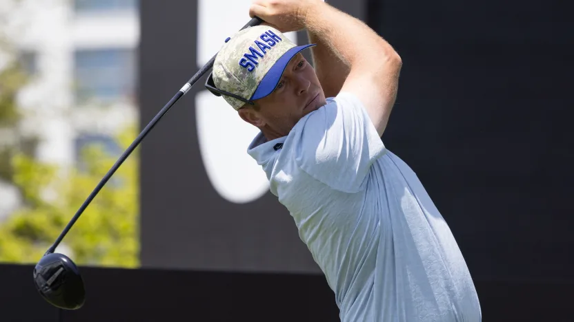 Talor Gooch of Smash GC hits his shot from the sixth tee during the first round of LIV Golf Korea at Jack Nicklaus Golf Club on Friday, May 02, 2025 in Incheon, South Korea. (Photo by LIV Golf)