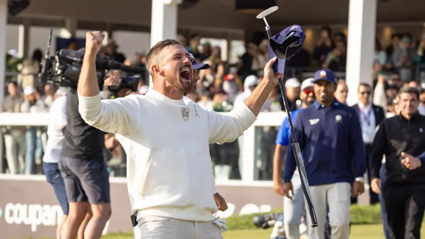 First place individual champion, Captain Bryson DeChambeau of Crushers GC celebrates on the 18th green after the final round of LIV Golf Korea at Jack Nicklaus Golf Club on Sunday, May 04, 2025 in Incheon, South Korea. (Photo by LIV Golf)