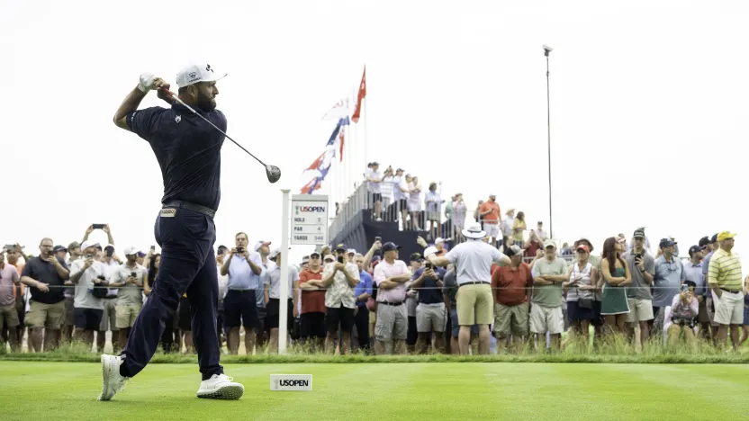 Captain Jon Rahm of Legion XIII hits his shot from the second tee during the second round of the US Open at Oakmont Country Club on Friday, June 13, 2025 in Oakmont, Pennsylvania. (Photo by Charles Laberge/LIV Golf)