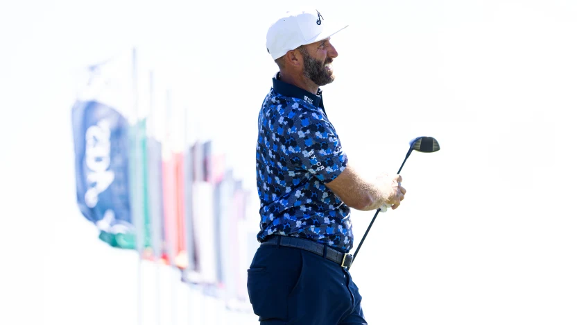 Captain Dustin Johnson of 4Aces GC hits his shot from the 15th tee during the practice round before the start of LIV Golf Dallas at Maridoe Golf Club on Tuesday, June 24, 2025 in Carrollton, Texas. (Photo by Chris Trotman/LIV Golf)