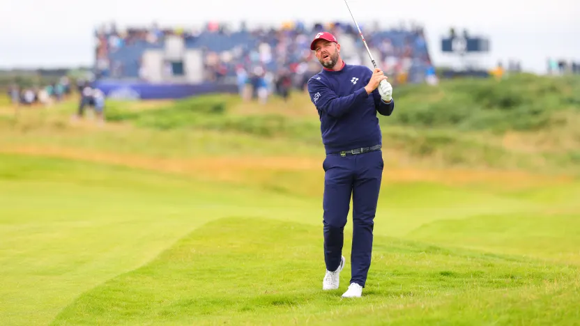 Marc Leishman of Ripper GC hits his shot on the 14th hole during the second round of The Open Championship at Royal Portrush Golf Club on Friday, July 18, 2025 in Portrush, Northern Ireland. (Photo by Chris Trotman/LIV Golf)