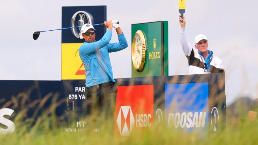 Co-Captain Henrik Stenson of Majesticks GC hits his shot from the second tee during the third round of The Open Championship at Royal Portrush Golf Club on Saturday, July 19, 2025 in Portrush, Northern Ireland. (Photo by Chris Trotman/LIV Golf)