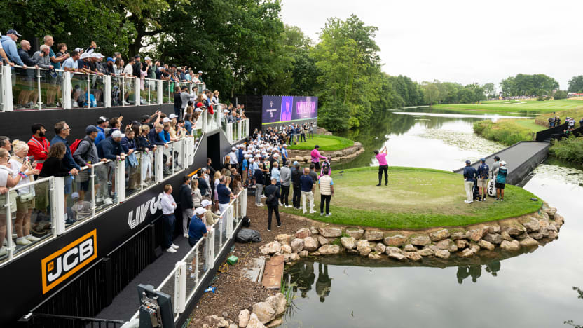 Captain Bubba Watson of RangeGoats GC hits his shot from the first tee the final round of LIV Golf United Kingdom at JCB Golf & Country Club on Sunday, July 27, 2025 in Rocester, England. (Photo by Charles Laberge/LIV Golf)