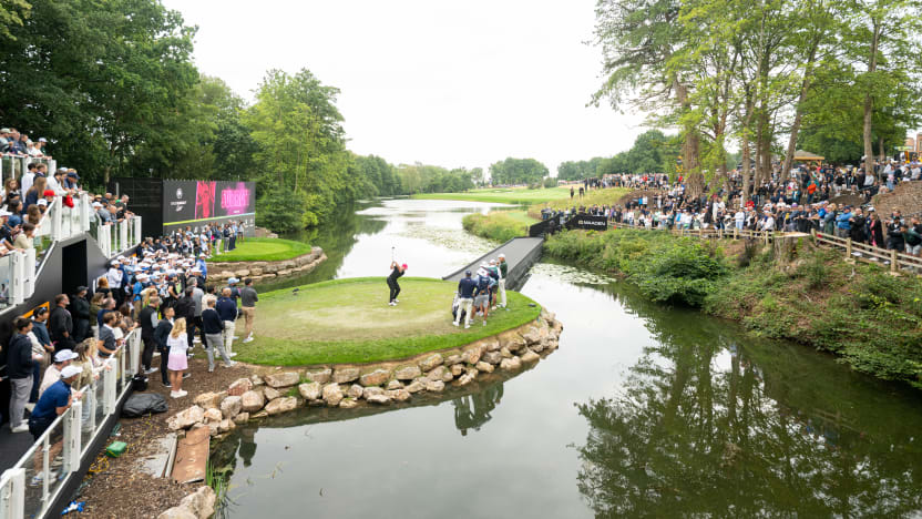 Caleb Surratt of Legion XIII hits his shot from the first tee the final round of LIV Golf United Kingdom at JCB Golf & Country Club on Sunday, July 27, 2025 in Rocester, England. (Photo by Charles Laberge/LIV Golf)