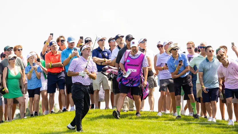 Captain Bubba Watson of RangeGoats GC watches his shot on the second hole during the first round of LIV Golf Chicago at Bolingbrook Golf Club on Friday, August 08, 2025 in Bolingbrook, Illinois. (Photo by Jon Ferrey/LIV Golf)