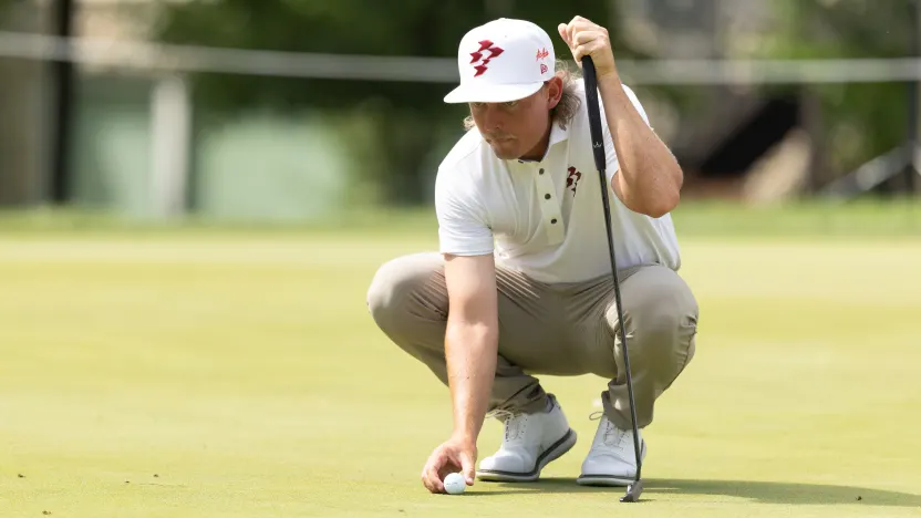Captain Cameron Smith of Ripper GC lines his putt on the second green during the practice round before the start of LIV Golf Indianapolis at The Club at Chatham Hills on Tuesday, August 12, 2025 in Westfield, Indiana. (Photo by Scott Taetsch/LIV Golf)