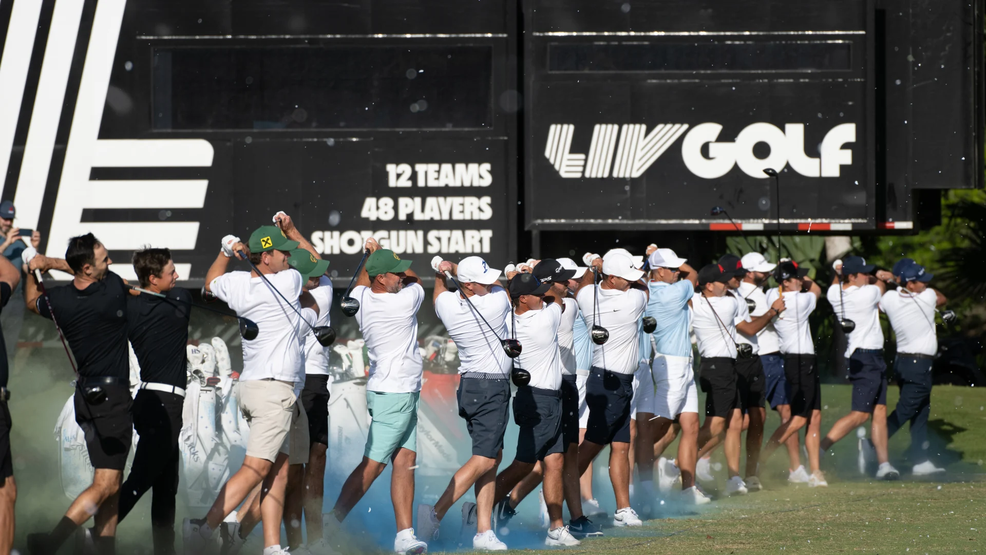 LIV Golf teams hit exploding colour golf balls 2