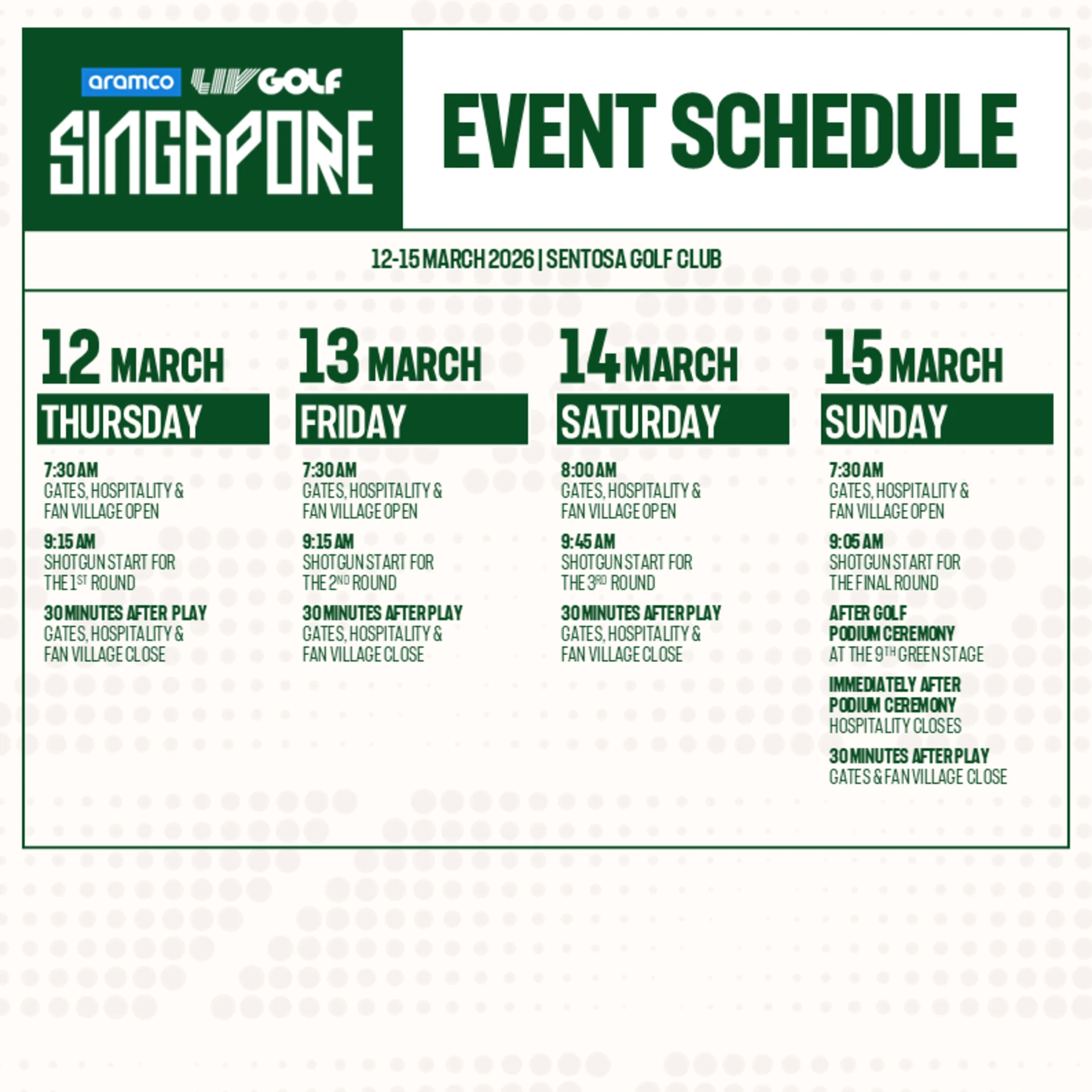 LIV Singapore 2026 Public Schedule 1x1