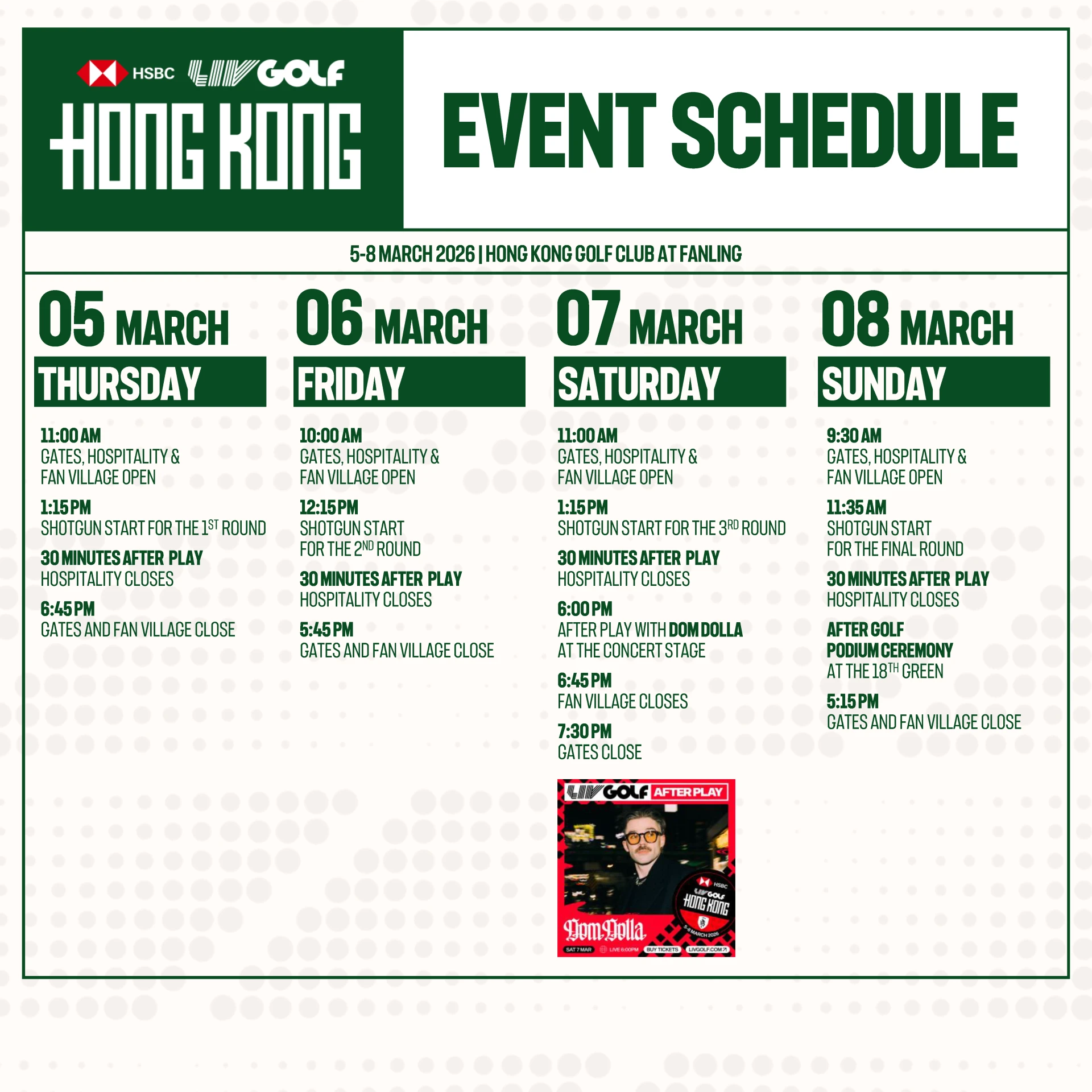 LIV Hong Kong 2026 Public Schedule 1x1