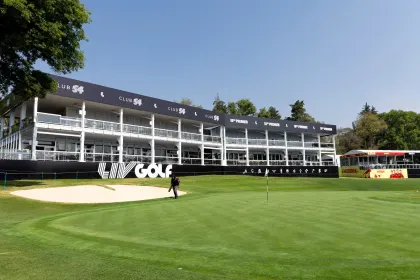 Club 54 seen on the 17th green during the practice round before the start of LIV Golf Mexico City at Club de Golf Chapultepec on Tuesday, April 22, 2025 in Naucalpan, Mexico. (Photo by Jon Ferrey/LIV Golf)