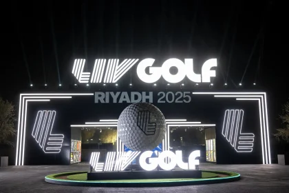 LIV Golf Riyadh signage is seen at the entrance during the pro-am before the start of LIV Golf Riyadh at Riyadh Golf Club on Wednesday, February 05, 2025 in Riyadh, Saudi Arabia. (Photo by Charles Laberge/LIV Golf)
