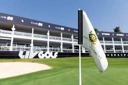 Club 54 seen on the 17th green during the practice round before the start of LIV Golf Mexico City at Club de Golf Chapultepec on Tuesday, April 22, 2025 in Naucalpan, Mexico. (Photo by Jon Ferrey/LIV Golf)